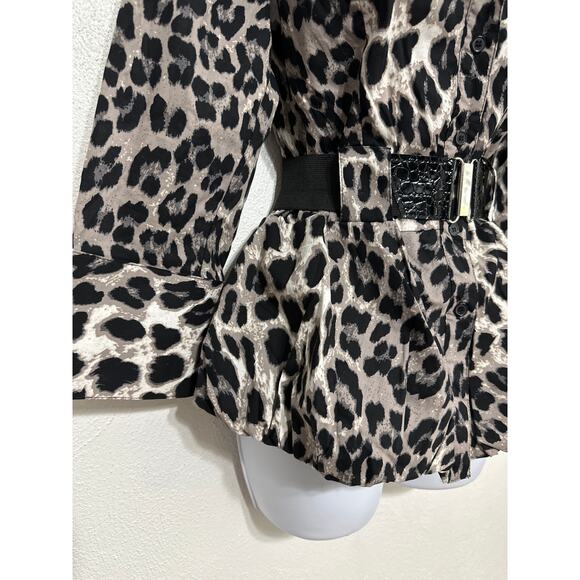 Leopard Print Bubble Hem Belted Tunic M Classic Mob Wife Trendy Street Style - Picture 2 of 15